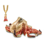 Luxury Giftware by Jere Pewter Bejeweled Crystals Gold-tone Enameled OLA Octopus Trinket Box with Matching 18 Inch Necklace