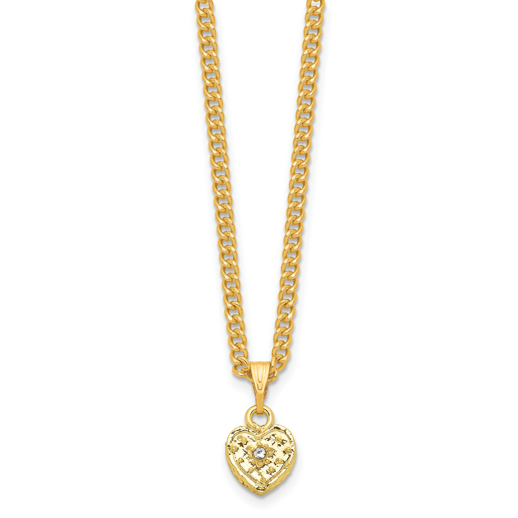 Luxury Giftware Pewter Bejeweled Crystals Gold-tone Enameled ROMANCE Filigree Heart With Ring Pad Trinket Box with Matching 18 Inch Necklace