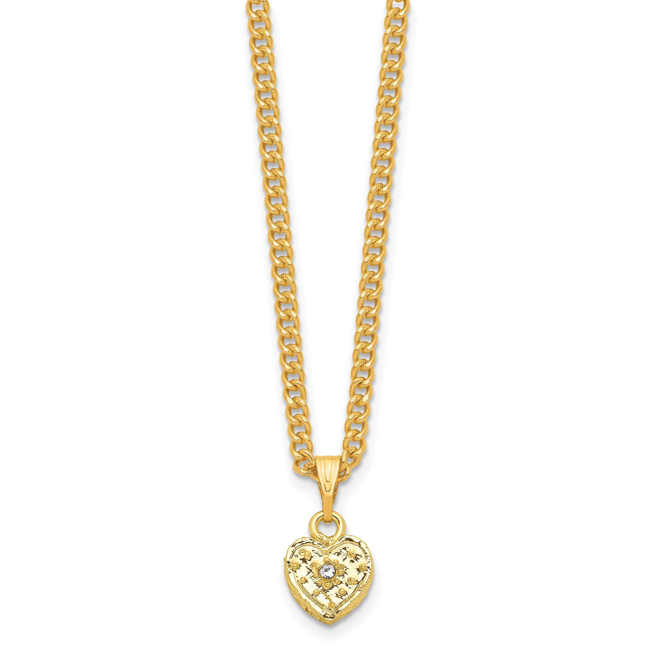 Luxury Giftware Pewter Bejeweled Crystals Gold-tone Enameled ROMANCE Filigree Heart With Ring Pad Trinket Box with Matching 18 Inch Necklace