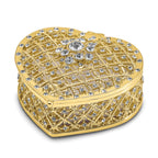 Luxury Giftware Pewter Bejeweled Crystals Gold-tone Enameled ROMANCE Filigree Heart With Ring Pad Trinket Box with Matching 18 Inch Necklace