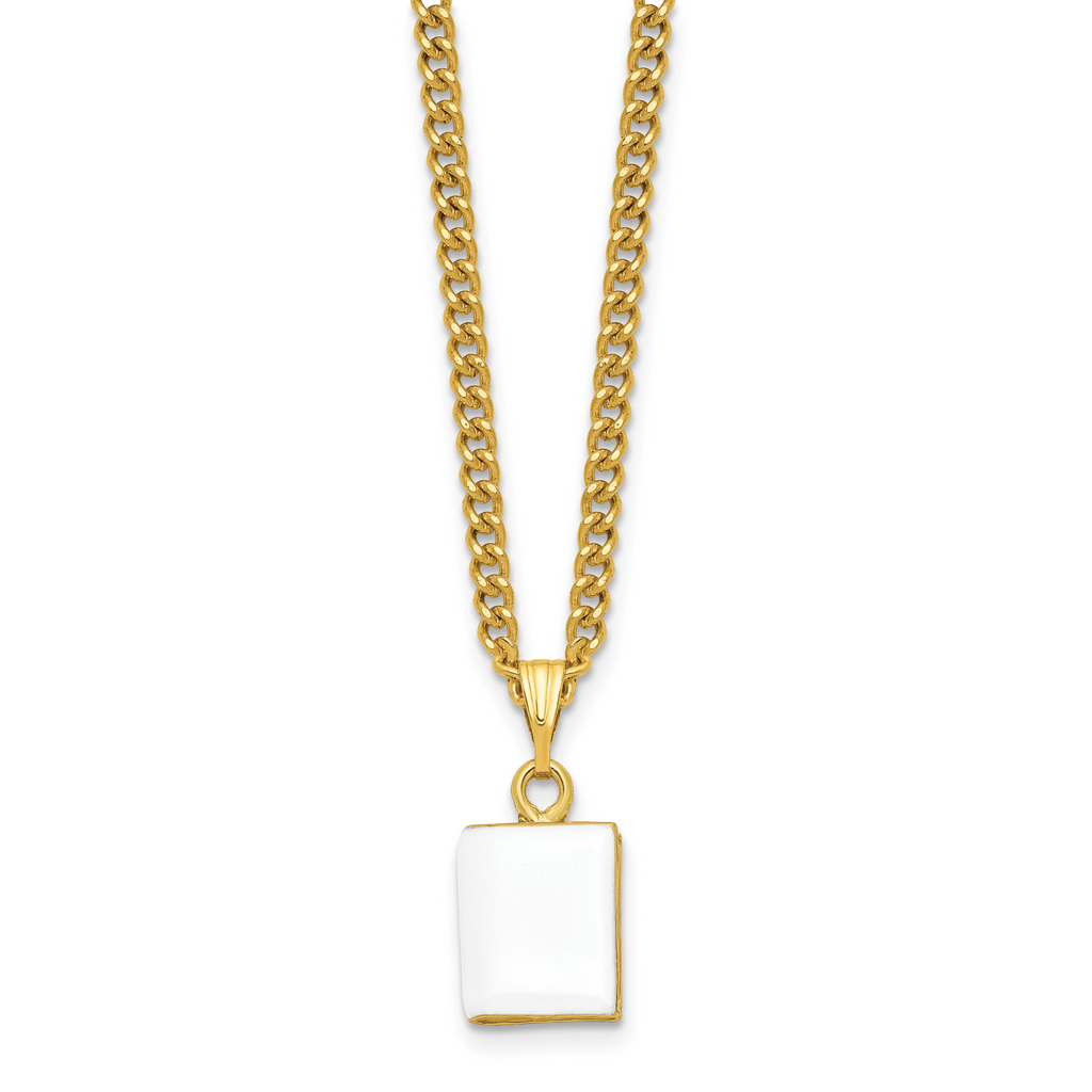 Luxury Giftware Pewter Bejeweled Crystals Gold-tone Enameled PRAYER White Bible Trinket Box with Matching 18 Inch Necklace