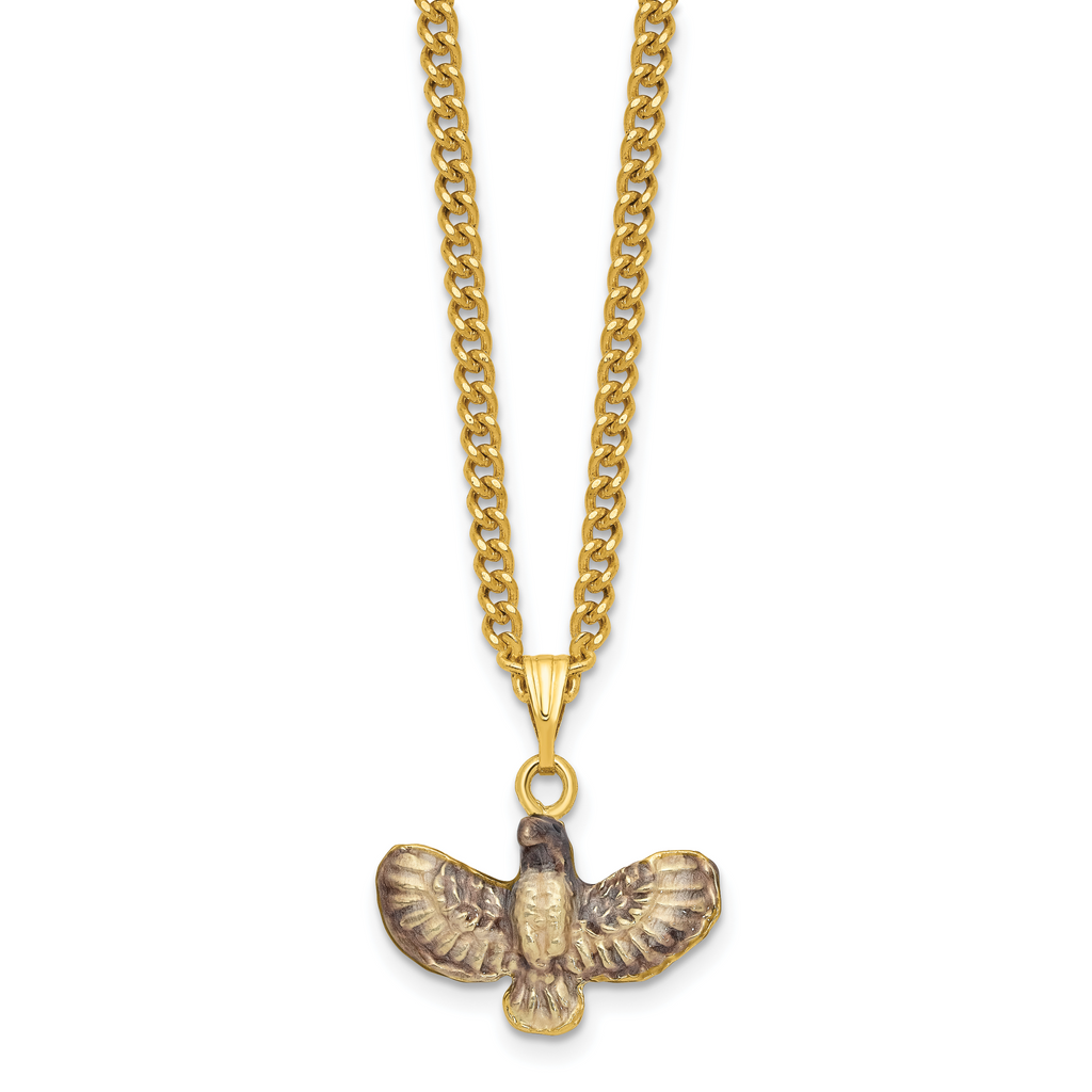 Luxury Giftware Pewter Bejeweled Crystals Gold-tone Enameled VALIANT Golden Eagle Trinket Box with Matching 18 Inch Necklace