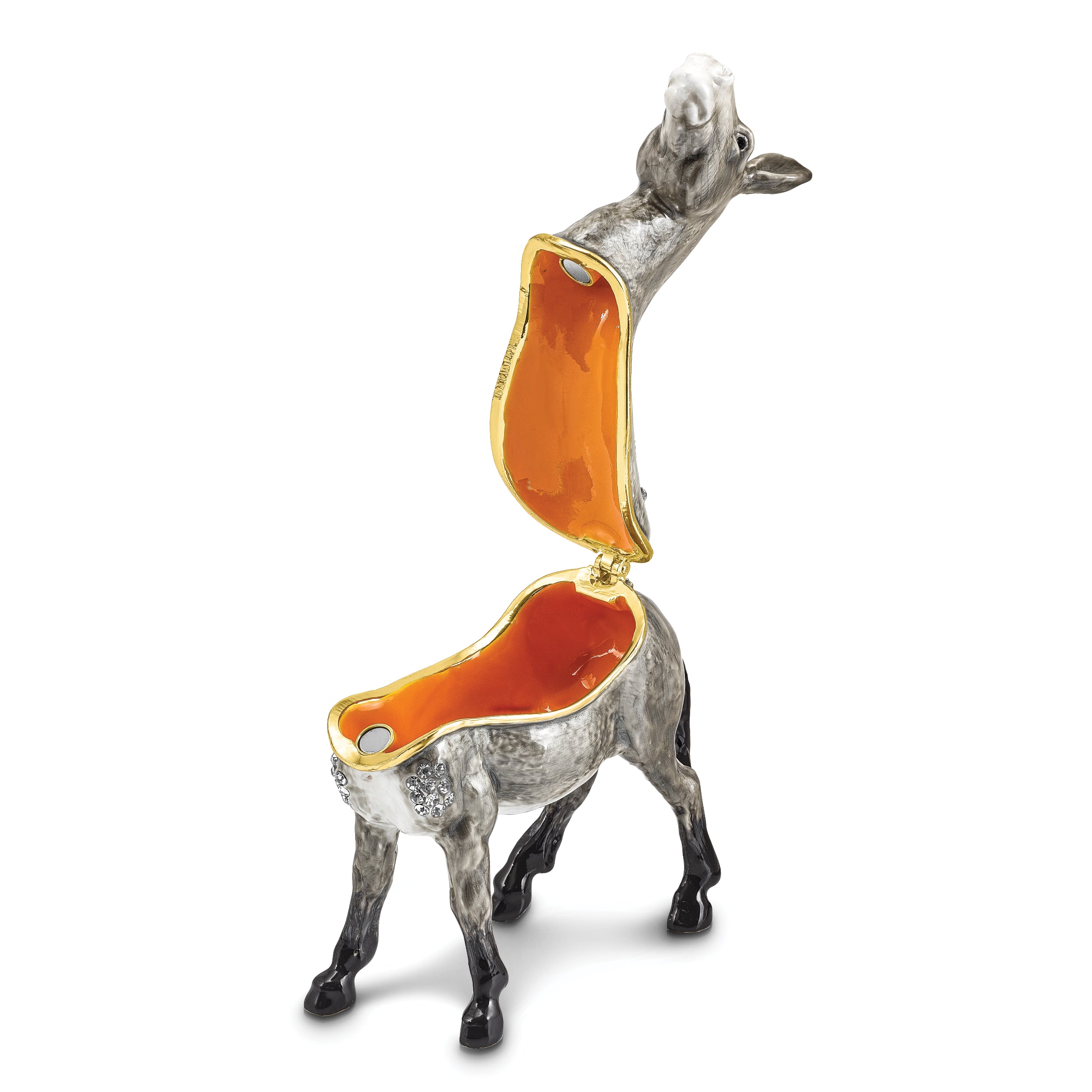 Luxury Giftware Pewter Bejeweled Crystals Gold-tone Enameled FEISTY Gray Donkey Trinket Box with Matching 18 Inch Necklace