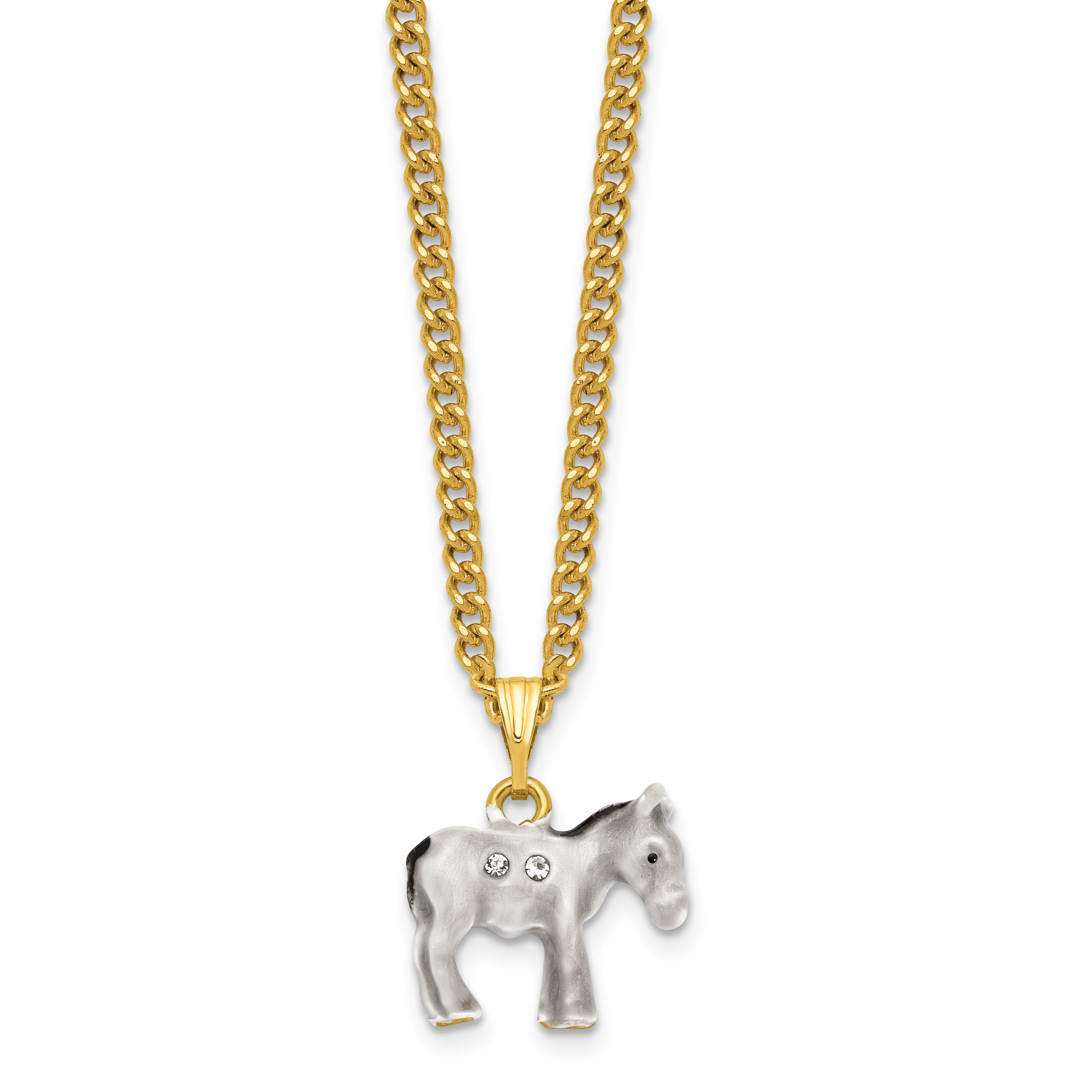 Luxury Giftware Pewter Bejeweled Crystals Gold-tone Enameled FEISTY Gray Donkey Trinket Box with Matching 18 Inch Necklace