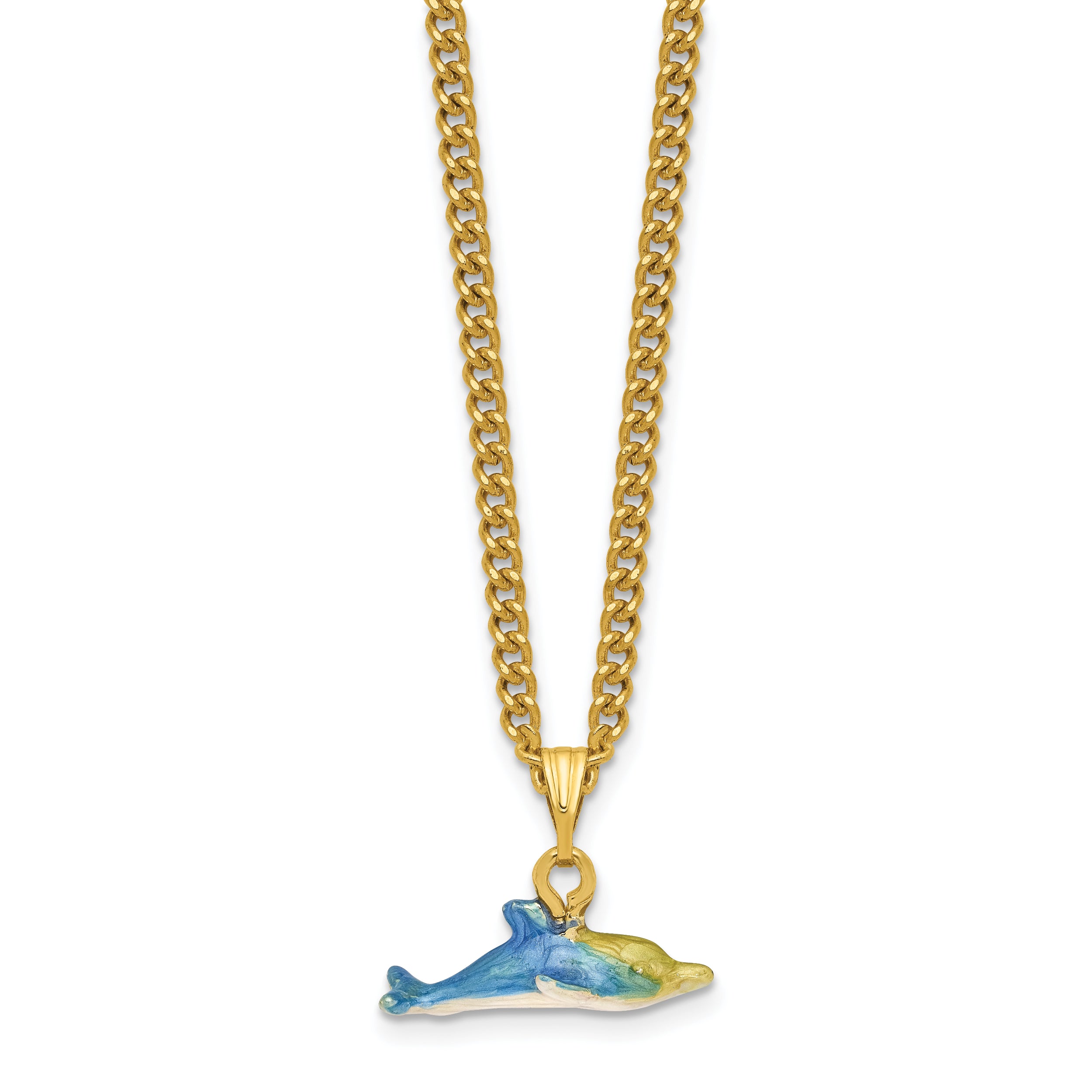 Luxury Giftware Pewter Bejeweled Crystals Gold-tone Enameled DONOVAN and DONNY Dolphins Trinket Box with Matching 18 Inch Necklace