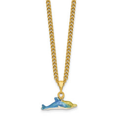 Luxury Giftware Pewter Bejeweled Crystals Gold-tone Enameled DONOVAN and DONNY Dolphins Trinket Box with Matching 18 Inch Necklace