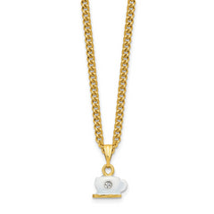 Luxury Giftware Pewter Bejeweled Crystals Gold-tone Enameled CAF Coffee Cup Trinket Box with Matching 18 Inch Necklace