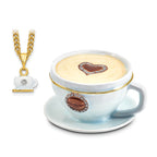 Luxury Giftware Pewter Bejeweled Crystals Gold-tone Enameled CAF Coffee Cup Trinket Box with Matching 18 Inch Necklace