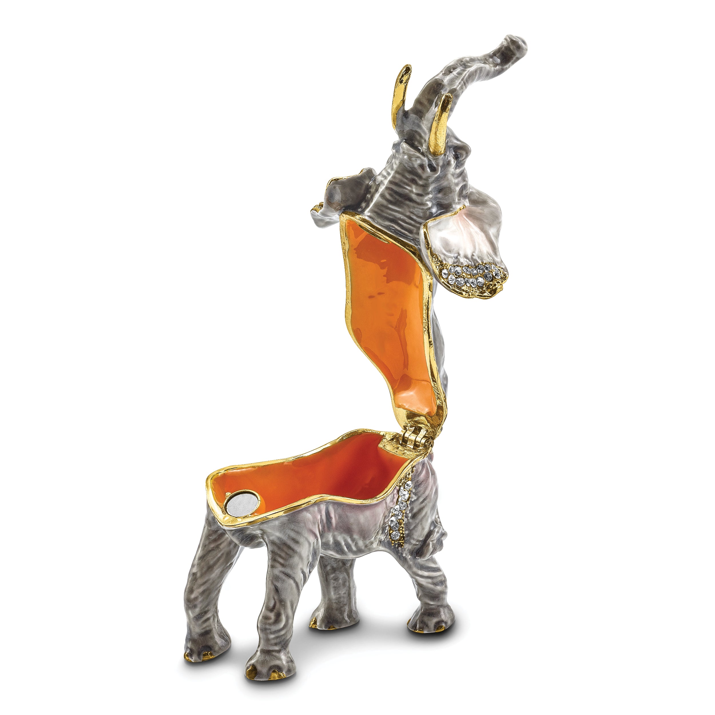 Luxury Giftware Pewter Bejeweled Crystals Gold-tone Enameled MORRISON Elephant Trinket Box with Matching 18 Inch Necklace