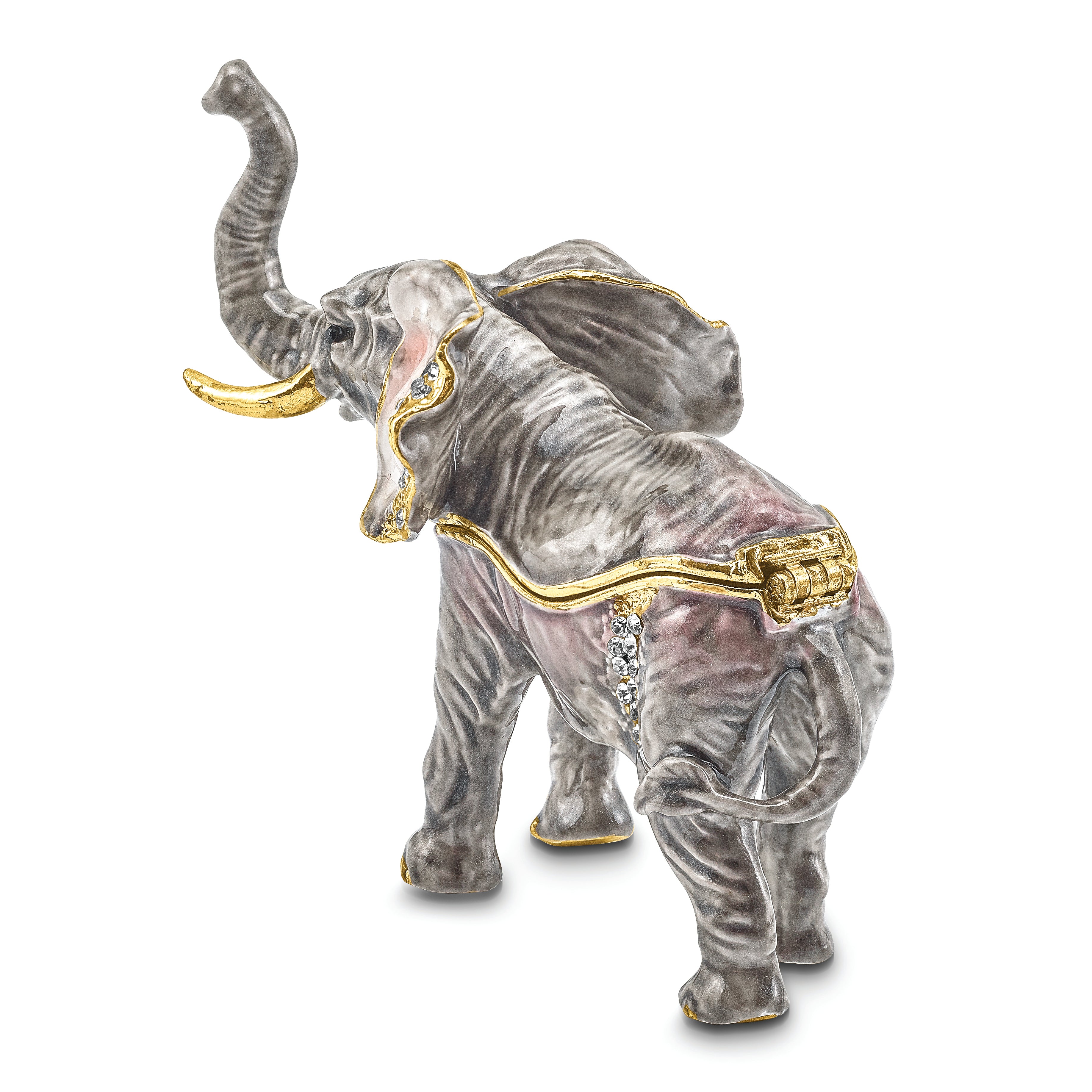 Luxury Giftware Pewter Bejeweled Crystals Gold-tone Enameled MORRISON Elephant Trinket Box with Matching 18 Inch Necklace
