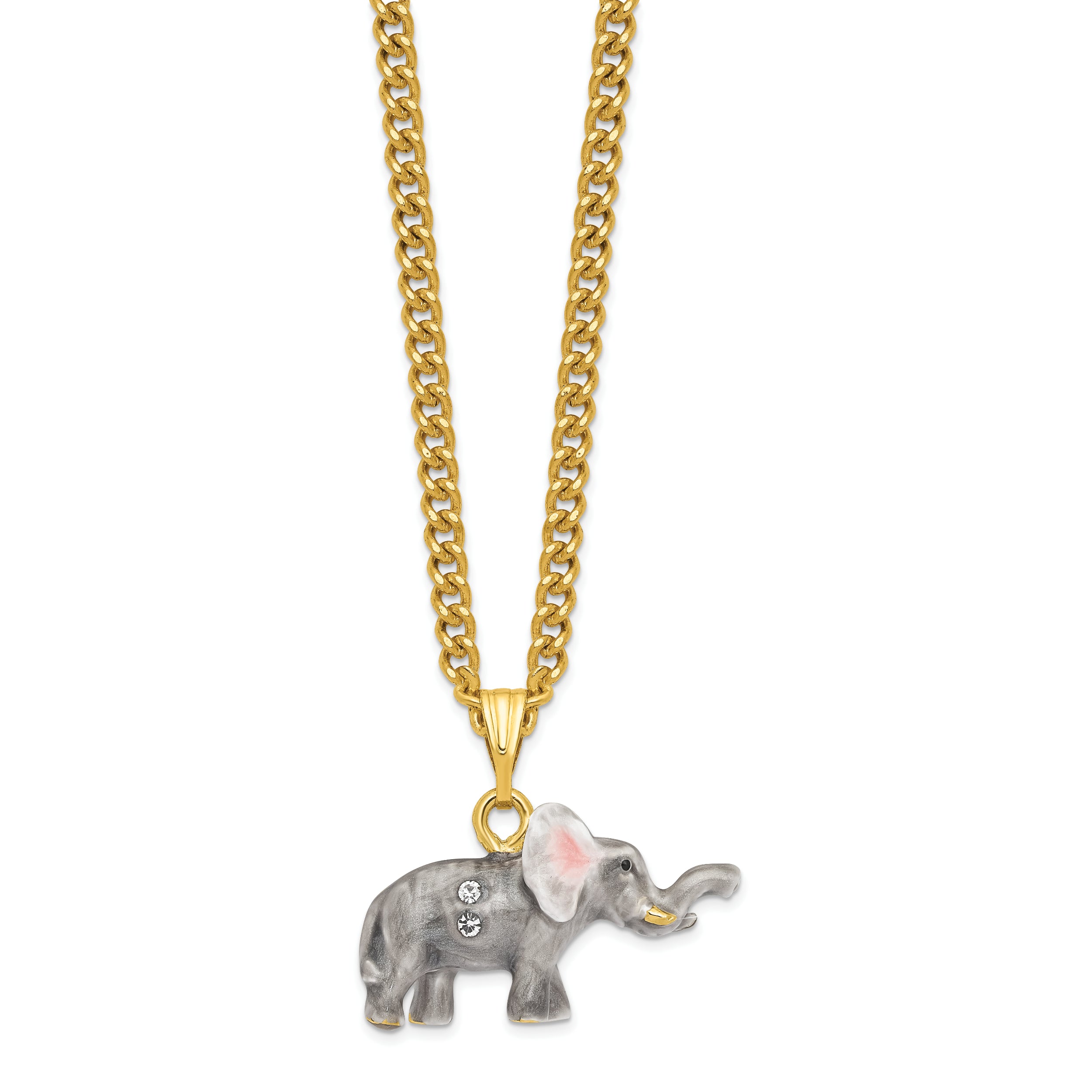 Luxury Giftware Pewter Bejeweled Crystals Gold-tone Enameled MORRISON Elephant Trinket Box with Matching 18 Inch Necklace
