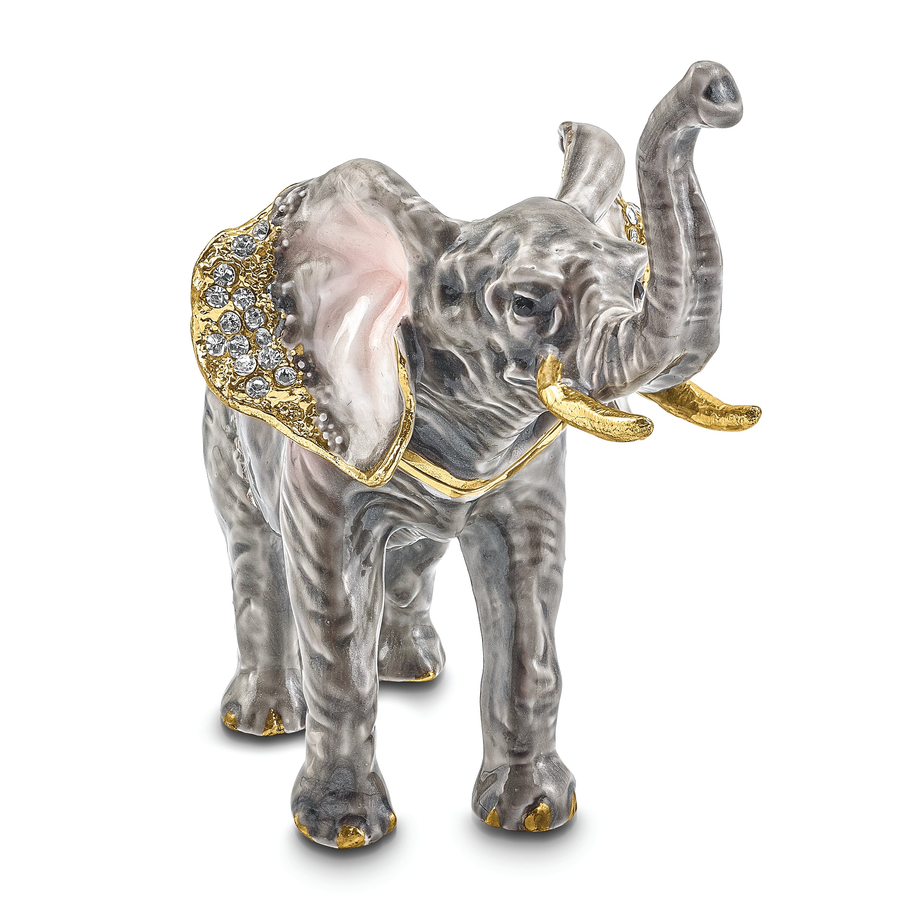 Luxury Giftware Pewter Bejeweled Crystals Gold-tone Enameled MORRISON Elephant Trinket Box with Matching 18 Inch Necklace