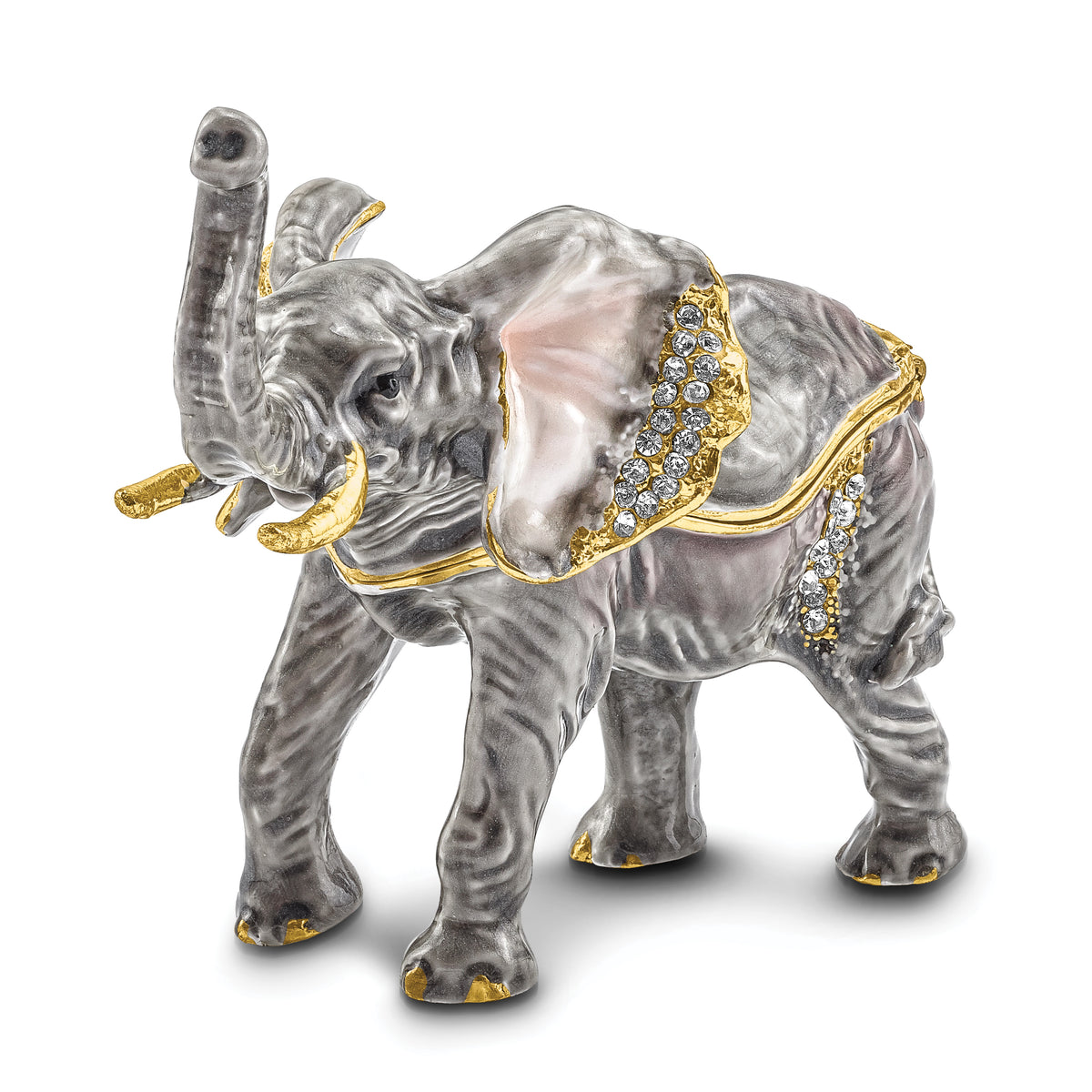 Luxury Giftware Pewter Bejeweled Crystals Gold-tone Enameled MORRISON Elephant Trinket Box with Matching 18 Inch Necklace