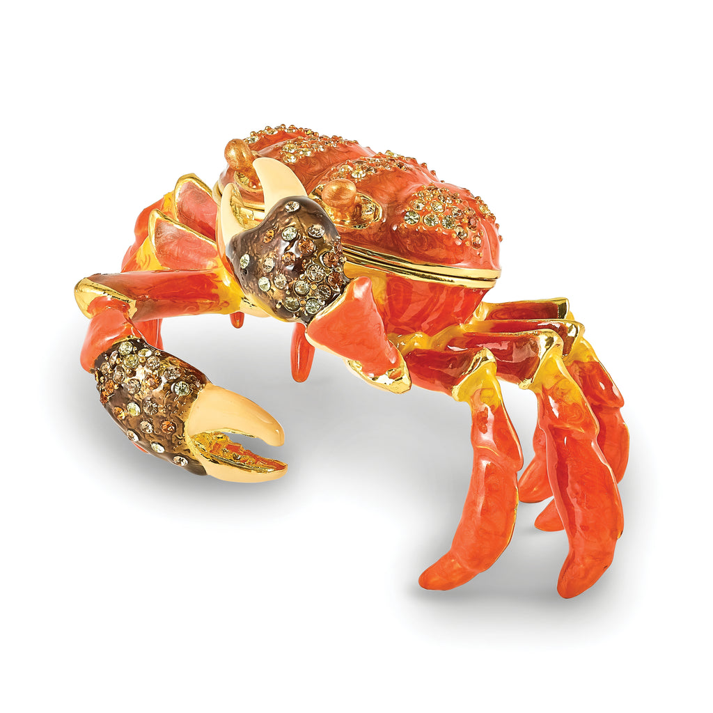 Luxury Giftware Pewter Bejeweled Crystals Gold-tone Enameled CARTER Crab Trinket Box with Matching 18 Inch Necklace