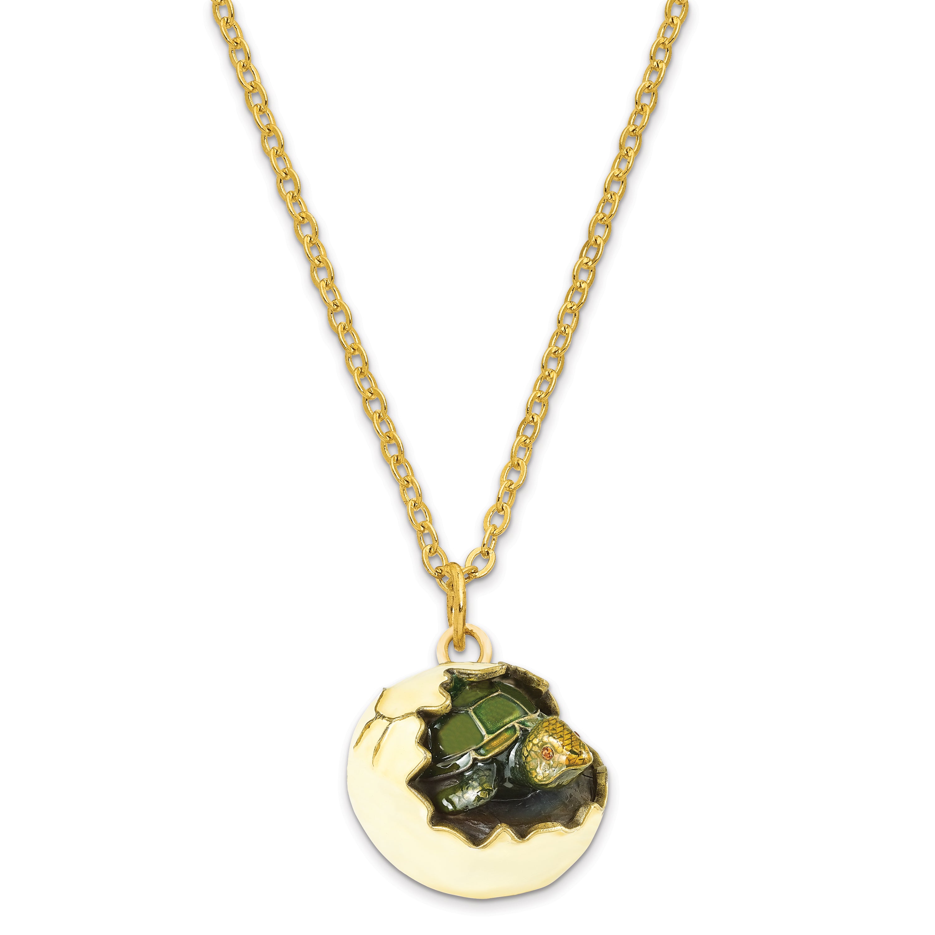 Luxury Giftware Pewter Bejeweled Crystals Gold-tone Enameled NORBERT Turtle Hatchling Trinket Box with Matching 18 Inch Necklace