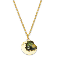 Luxury Giftware Pewter Bejeweled Crystals Gold-tone Enameled NORBERT Turtle Hatchling Trinket Box with Matching 18 Inch Necklace