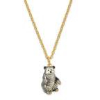 Luxury Giftware Pewter Bejeweled Crystals Gold-tone Enameled BETTY Black and Grey Bear Trinket Box with Matching 18 Inch Necklace