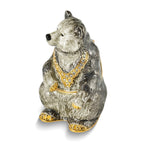 Luxury Giftware Pewter Bejeweled Crystals Gold-tone Enameled BETTY Black and Grey Bear Trinket Box with Matching 18 Inch Necklace