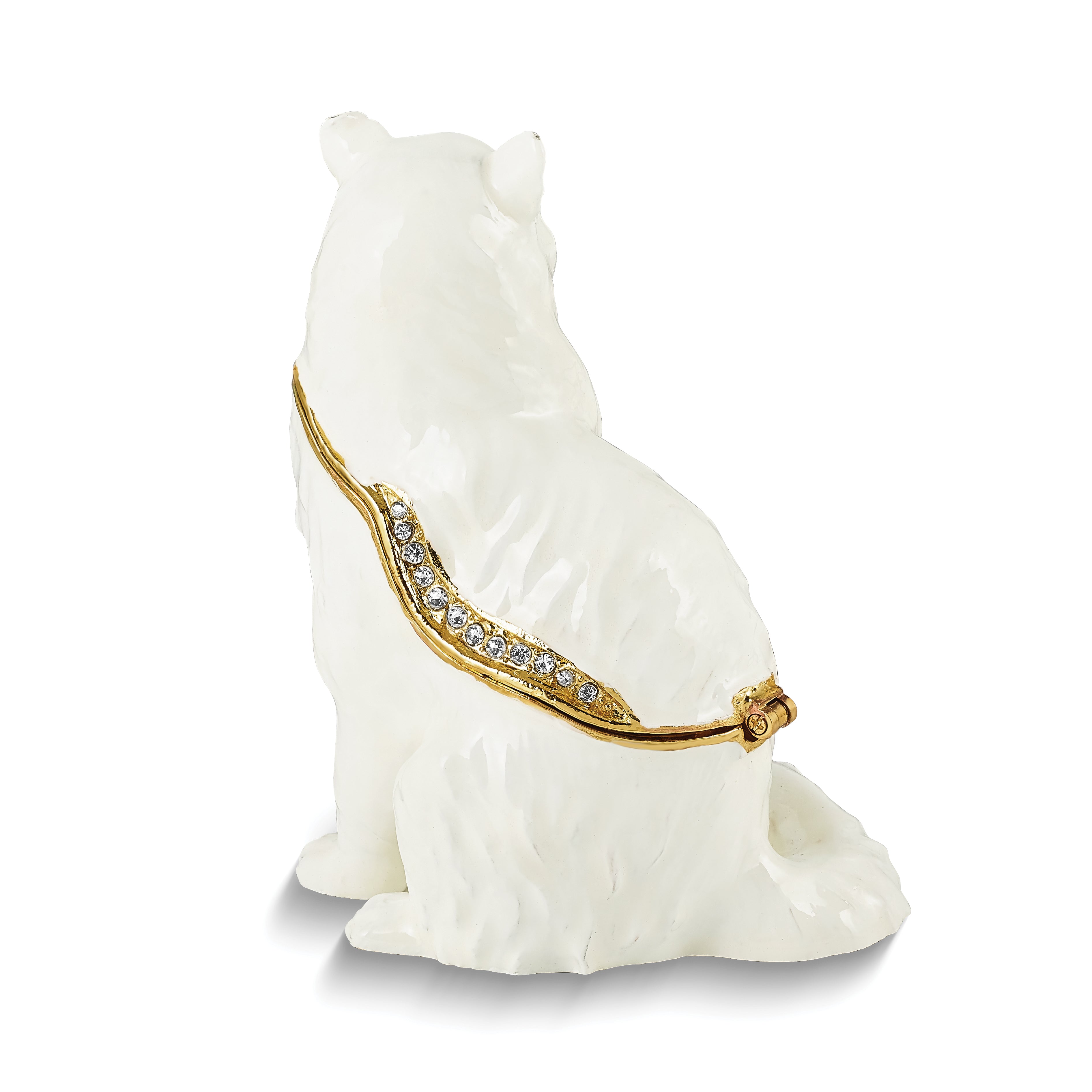 Luxury Giftware Pewter Bejeweled Crystals Gold-tone Enameled MISSY White Cat Trinket Box with Matching 18 Inch Necklace
