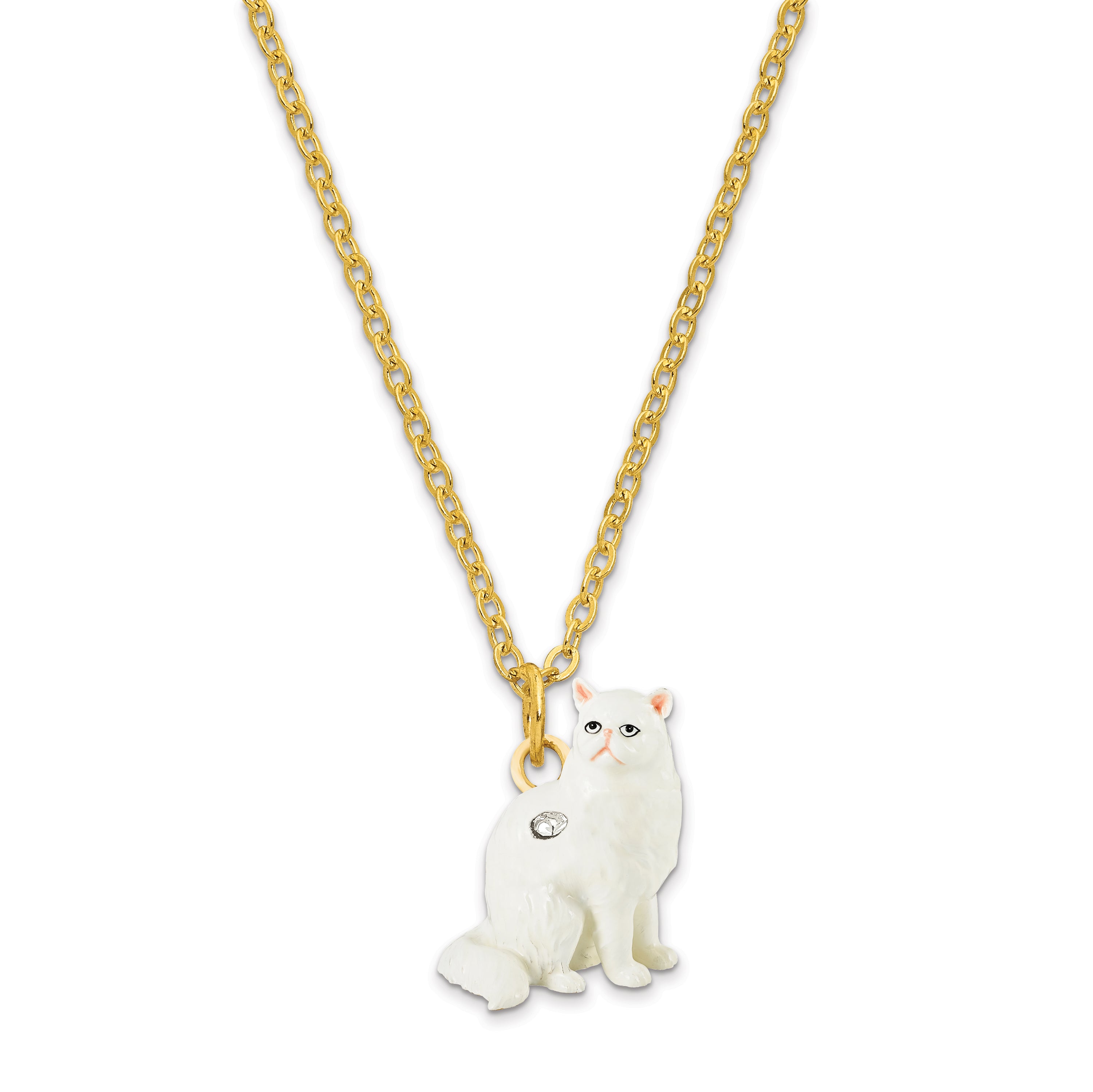 Luxury Giftware Pewter Bejeweled Crystals Gold-tone Enameled MISSY White Cat Trinket Box with Matching 18 Inch Necklace