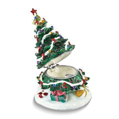 Luxury Giftware Pewter Bejeweled Crystals Silver-tone Enameled NOSTALGIA Christmas Tree Trinket Box with Matching 18 Inch Necklace