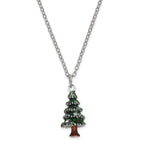 Luxury Giftware Pewter Bejeweled Crystals Silver-tone Enameled NOSTALGIA Christmas Tree Trinket Box with Matching 18 Inch Necklace