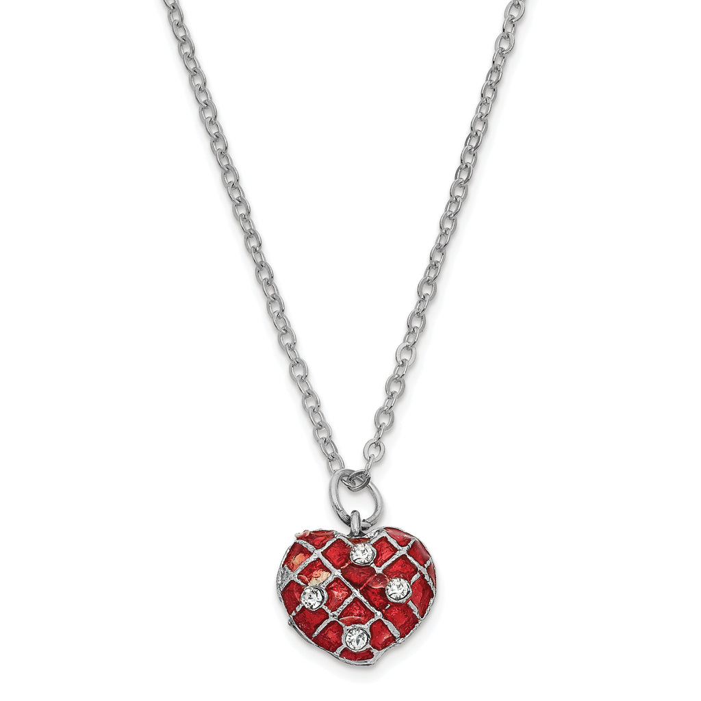 Luxury Giftware by Jere Pewter Bejeweled Crystals Silver-tone Enameled VALENTINE Heart Trinket Box with Matching 18 Inch Necklace