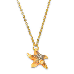 Luxury Giftware Pewter Bejeweled Crystals Gold-tone Enameled STANLEY Starfish Trinket Box with Matching 18 Inch Necklace