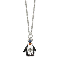 Luxury Giftware by Jere Bejeweled Crystals Silver-tone Enameled PERCY Penguin with Scarf Trinket Box with Matching 18 Inch Necklace