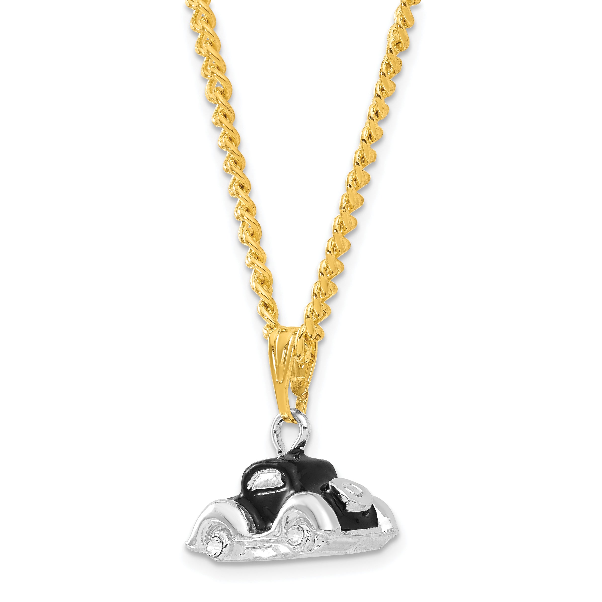 Luxury Giftware by Jere Pewter Bejeweled Crystals Silver-tone Enameled DEAN Black and White Car Trinket Box with Matching 18 Inch Necklace