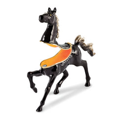 Luxury Giftware Pewter Bejeweled Crystals Gold-tone Enameled PEPPER Black Horse with White Mane Trinket Box with Matching 18 Inch Necklace