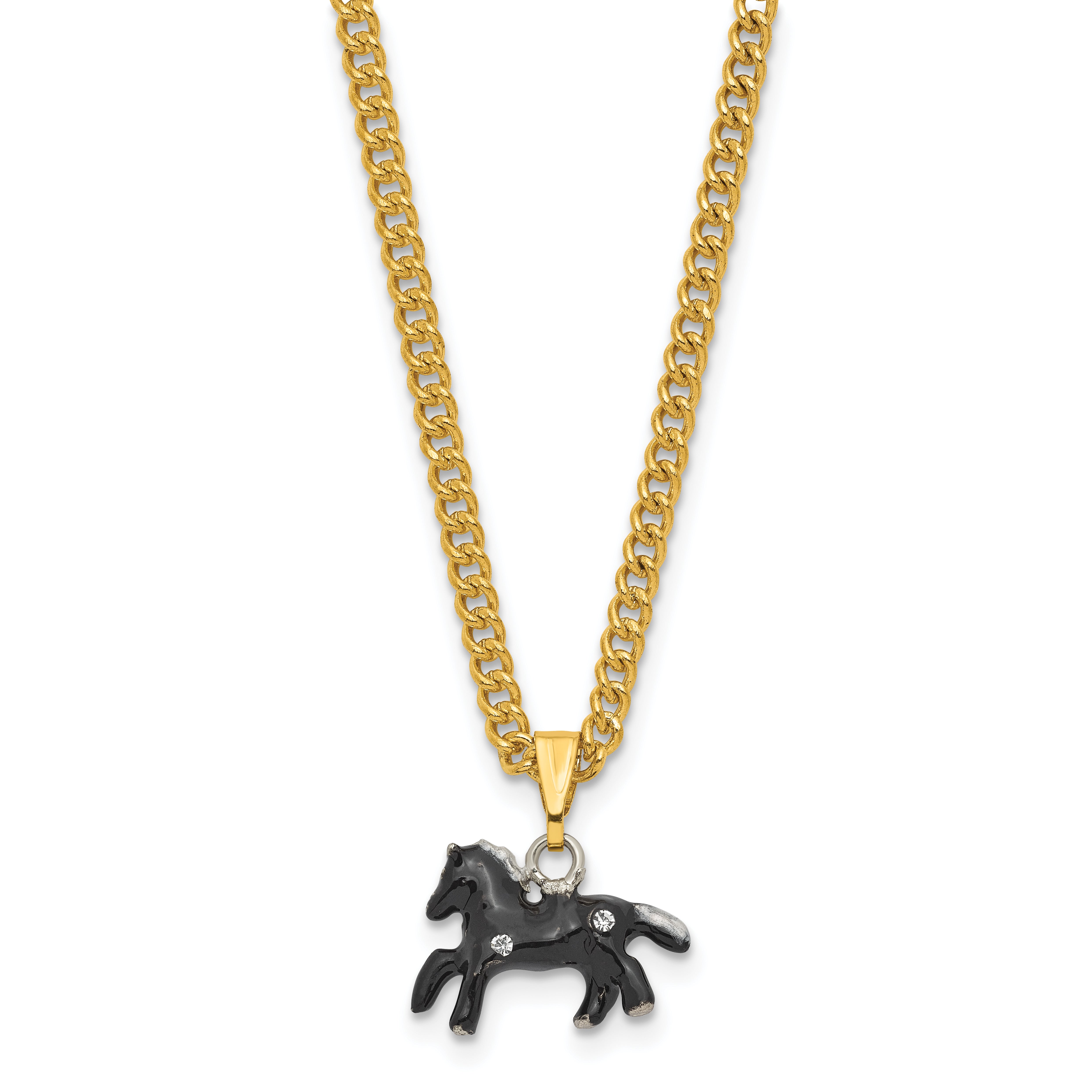 Luxury Giftware Pewter Bejeweled Crystals Gold-tone Enameled PEPPER Black Horse with White Mane Trinket Box with Matching 18 Inch Necklace
