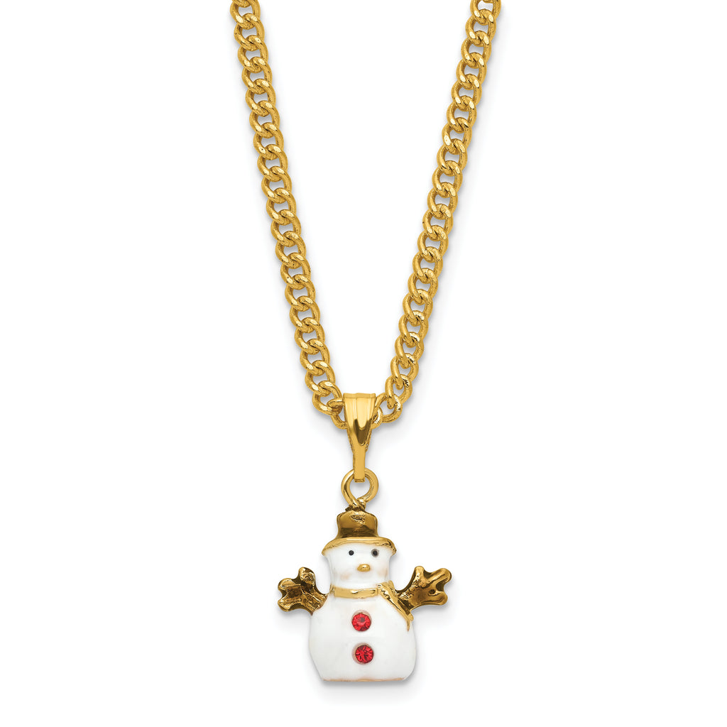 Luxury Giftware by Jere Bejeweled Crystals Gold-tone Enameled GARLAND Snowman with Bird & Scarf Trinket Box with Matching 18 Inch Necklace
