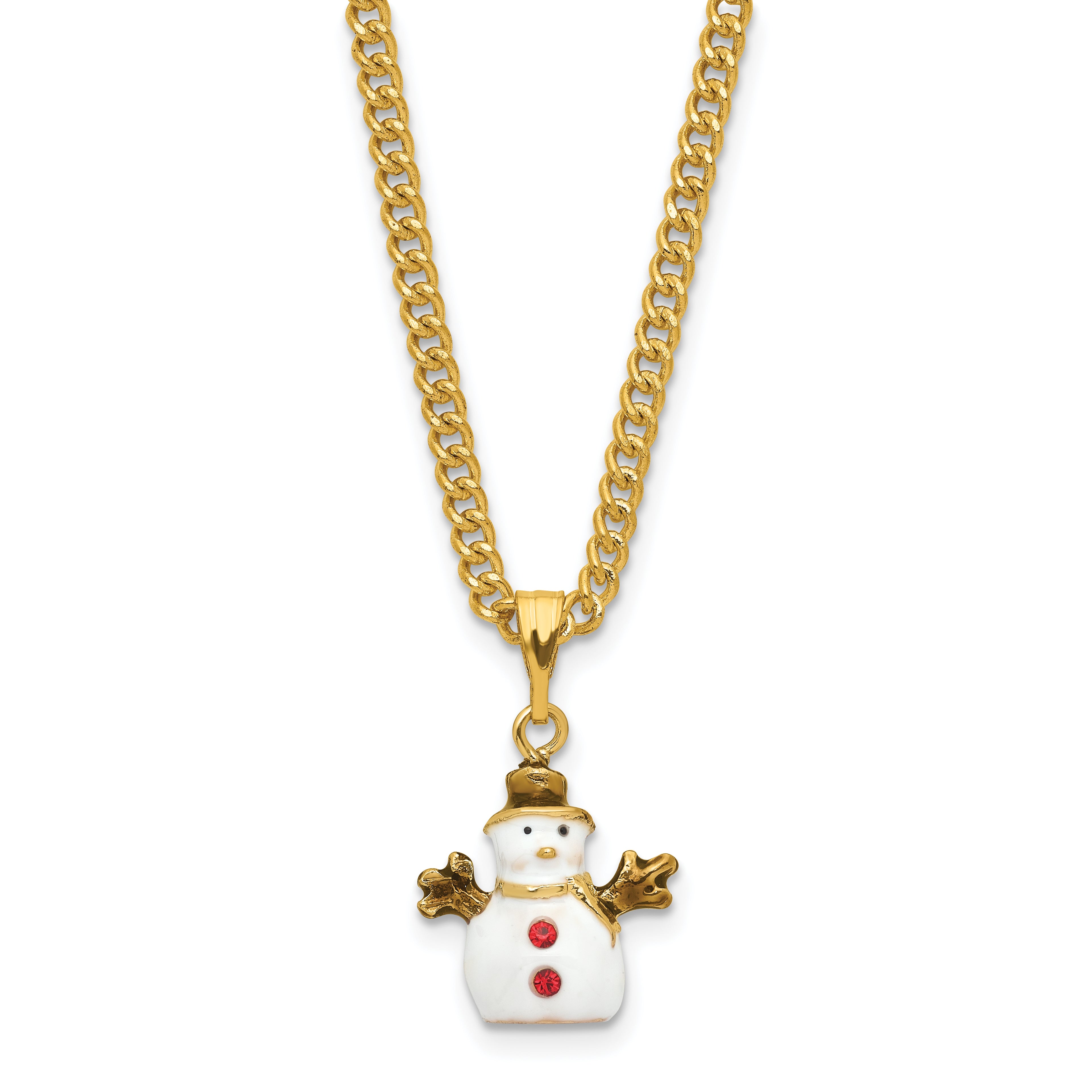 Luxury Giftware by Jere Bejeweled Crystals Gold-tone Enameled GARLAND Snowman with Bird & Scarf Trinket Box with Matching 18 Inch Necklace
