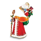 Luxury Giftware by Jere Bejeweled Crystals Gold-tone Enameled NOBLE Santa with Gifts & Staff Trinket Box with Matching 18 Inch Necklace