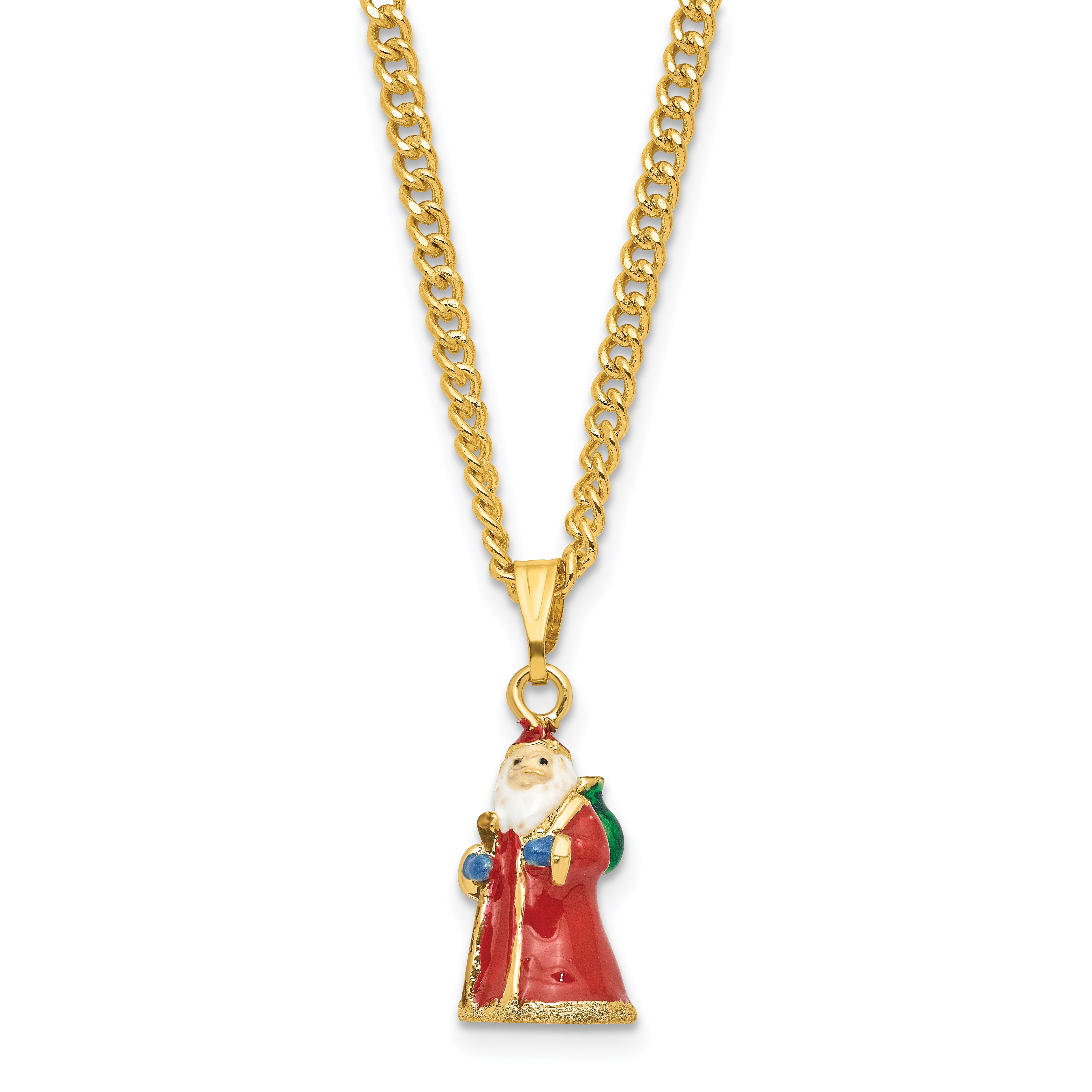 Luxury Giftware by Jere Bejeweled Crystals Gold-tone Enameled NOBLE Santa with Gifts & Staff Trinket Box with Matching 18 Inch Necklace