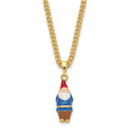 Luxury Giftware by Jere Bejeweled Crystals Gold-tone Enameled NIMBLE Gnome with Mushrooms Trinket Box with Matching 18 Inch Necklace