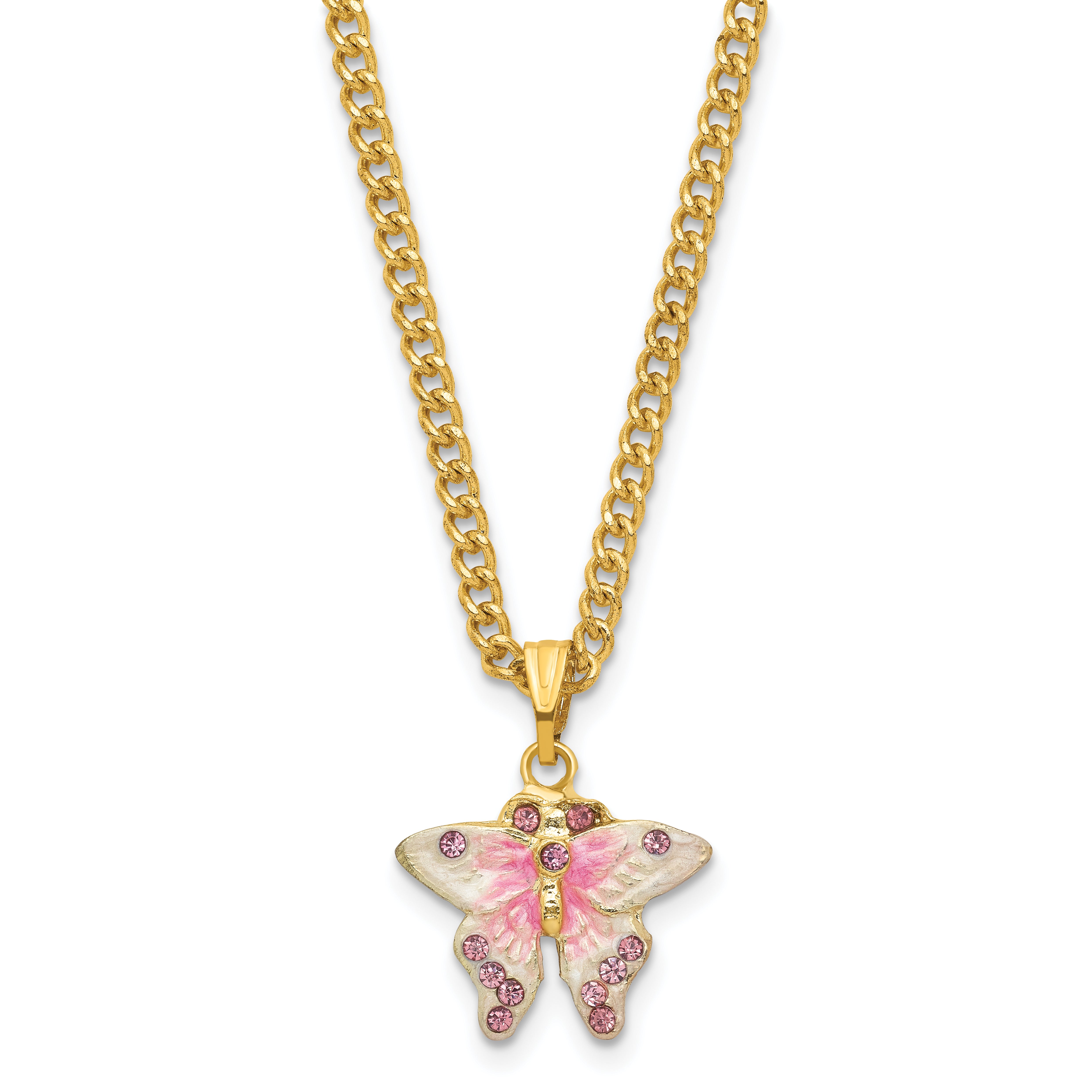 Luxury Giftware by Jere Pewter Bejeweled Crystals Gold-tone Enameled HELLO SPRING Flowers and Butterfly Ring Holder Trinket Box with Matching 18 Inch Necklace