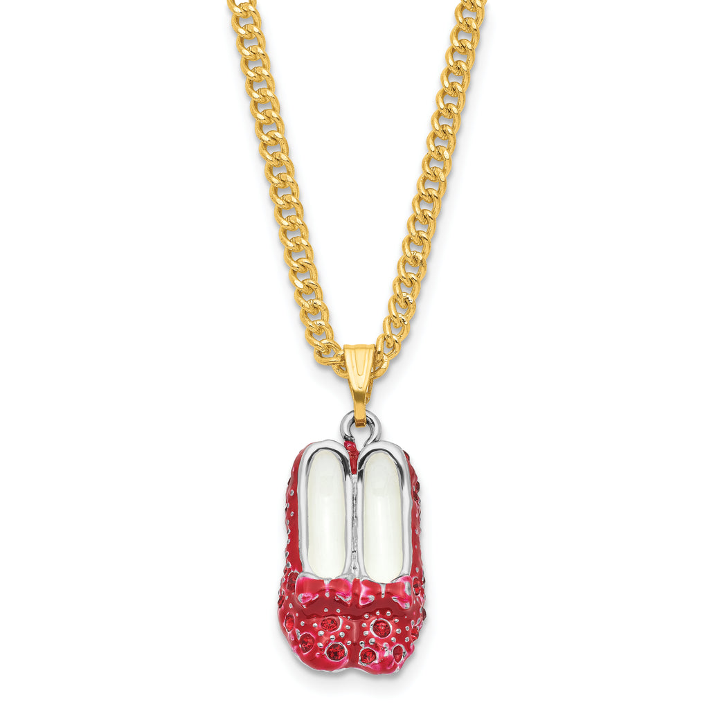 Luxury Giftware Pewter Bejeweled Crystals Silver-tone Enameled SCARLET Red High Heels with Bows Trinket Box with Matching 18 Inch Necklace