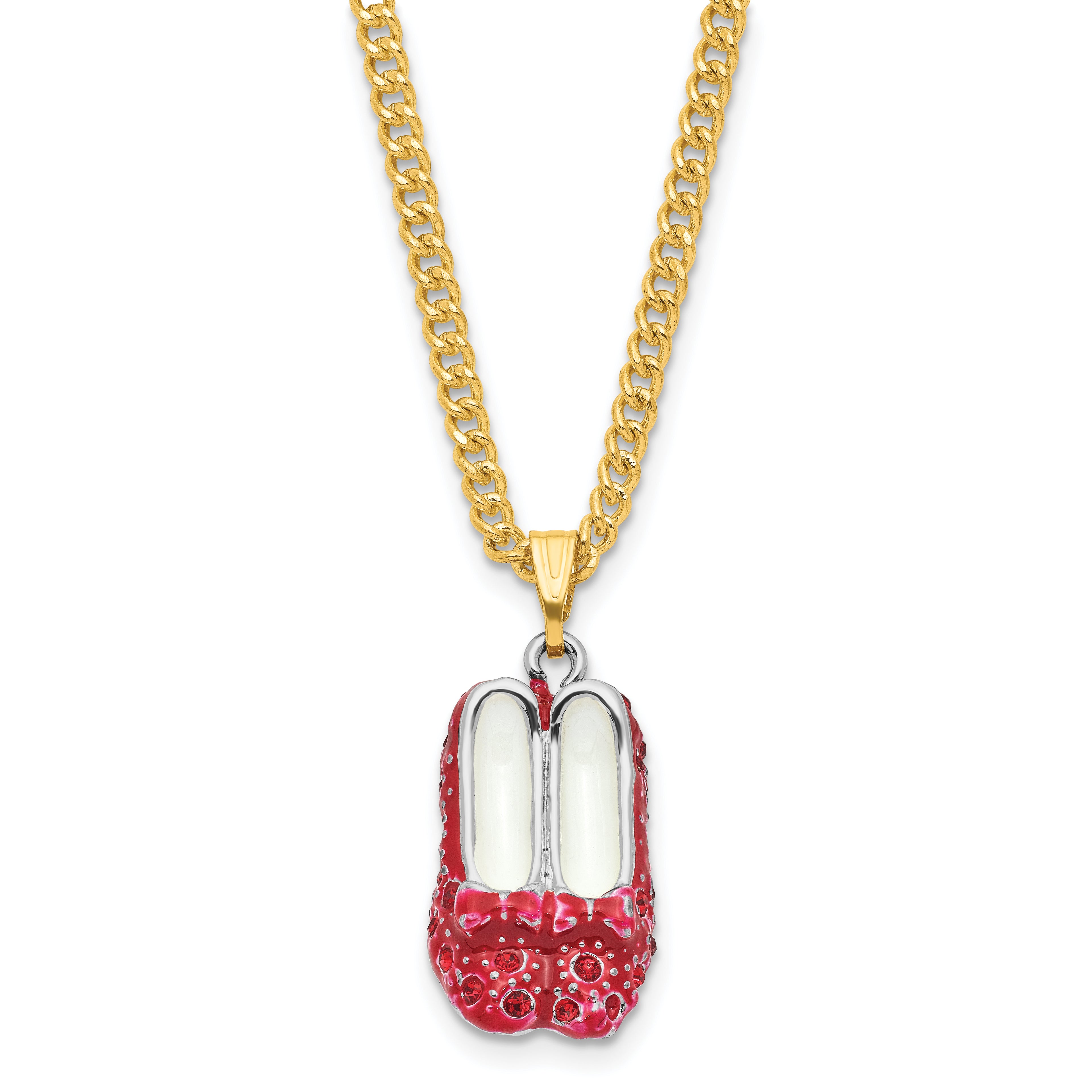 Luxury Giftware Pewter Bejeweled Crystals Silver-tone Enameled SCARLET Red High Heels with Bows Trinket Box with Matching 18 Inch Necklace