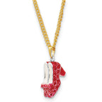 Luxury Giftware Pewter Bejeweled Crystals Silver-tone Enameled SCARLET Red High Heels with Bows Trinket Box with Matching 18 Inch Necklace
