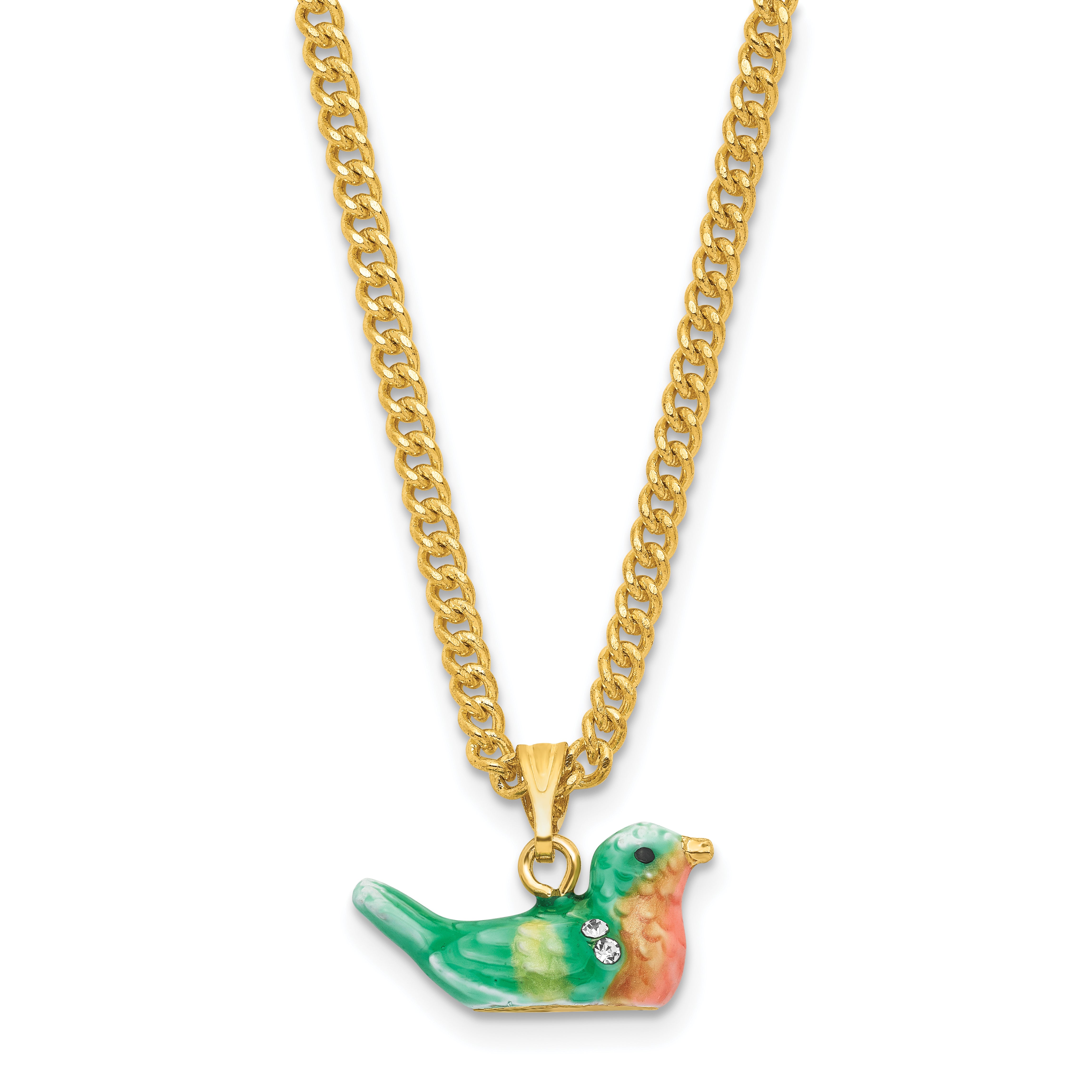 Luxury Giftware by Jere Pewter Bejeweled Crystals Gold-tone Enameled MADI Gold-tone Hummingbird Trinket Box with Matching 18 Inch Necklace