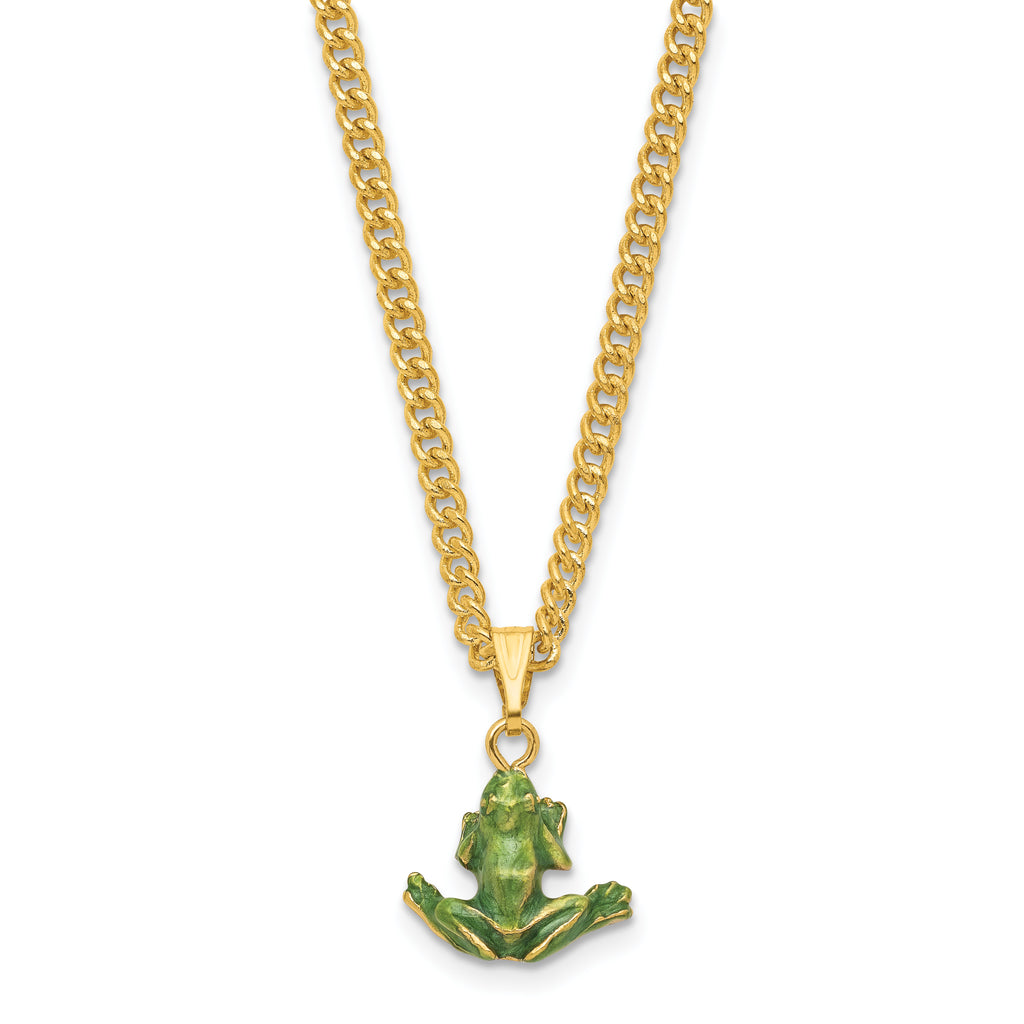 Luxury Giftware by Jere Pewter Bejeweled Crystals Gold-tone Enameled PADDY Frog on Lily Pad Trinket Box with Matching 18 Inch Necklace