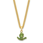 Luxury Giftware by Jere Pewter Bejeweled Crystals Gold-tone Enameled PADDY Frog on Lily Pad Trinket Box with Matching 18 Inch Necklace