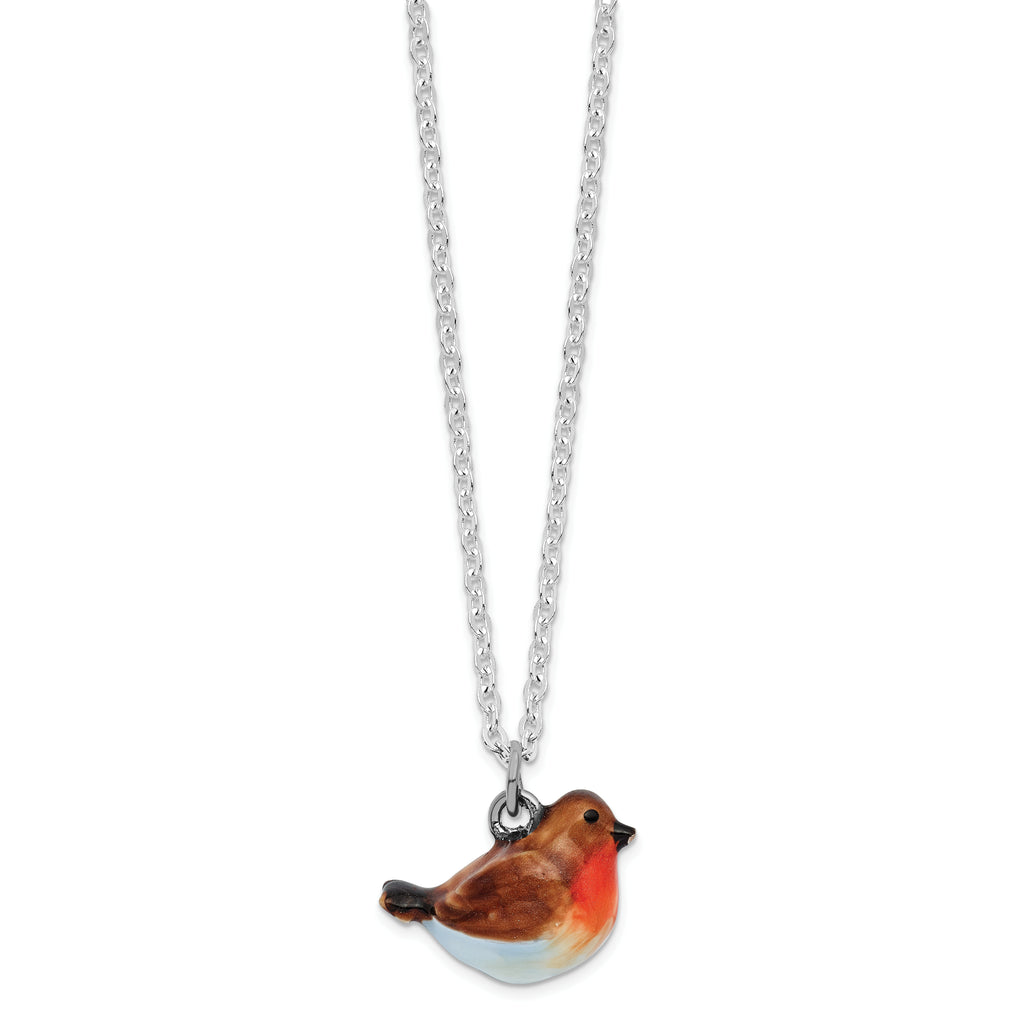 Luxury Giftware by Jere Bejeweled Crystals Silver-tone Enameled BERTIE Robin on Bird House Trinket Box with Matching 18 Inch Necklace