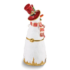 Luxury Giftware Pewter Bejeweled Crystals Gold-tone Enameled Limited Edition RED Hat Friendly Snowman Trinket Box with Matching 18 Inch Necklace
