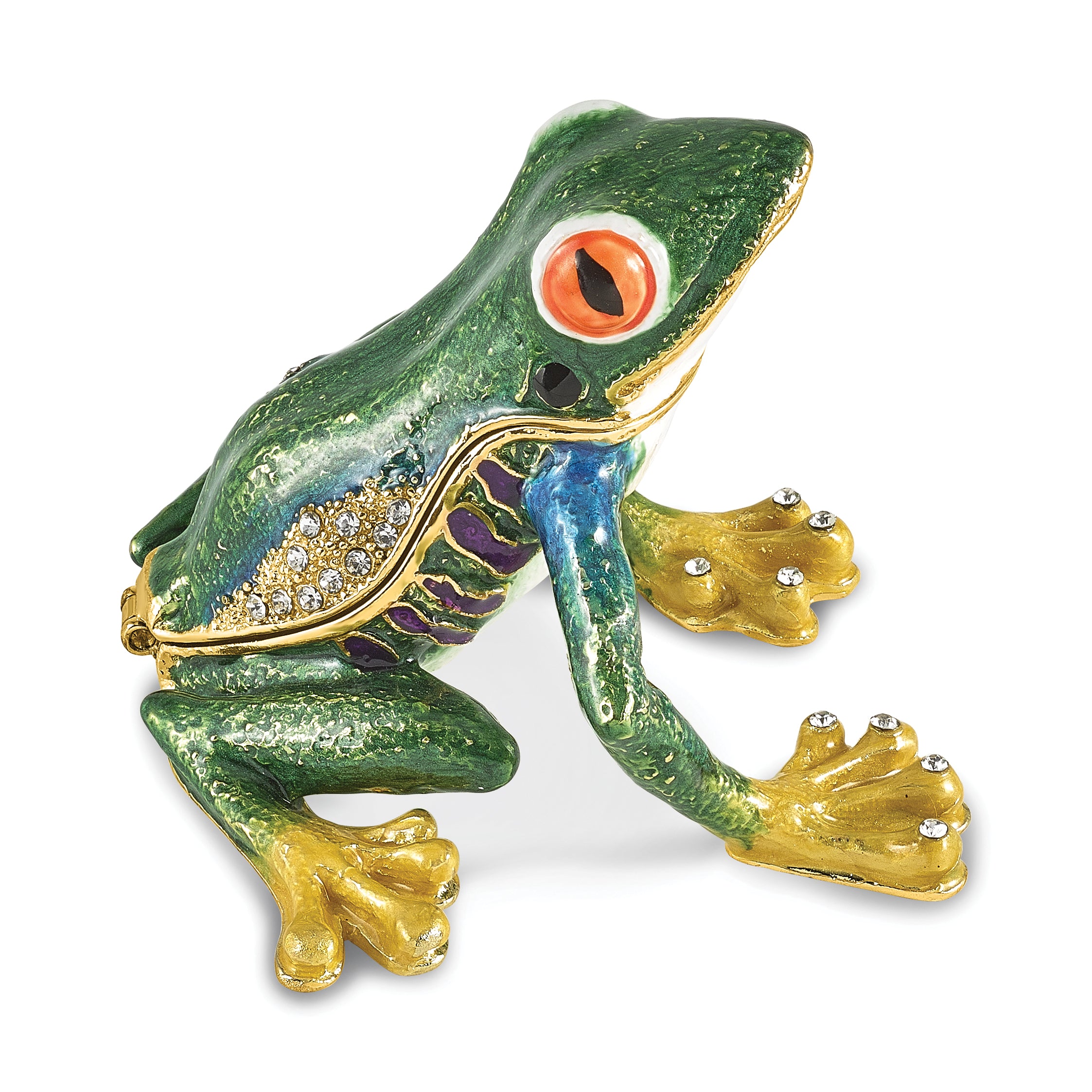 Luxury Giftware by Jere Bejeweled HARACHA Red Eyed Tree Frog Trinket Box with Matching 18 inch Necklace
