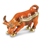 Luxury Giftware by Jere Bejeweled DOZER Bowing Bull Trinket Box with Matching 18 inch Necklace
