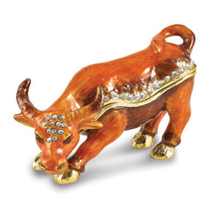 Luxury Giftware by Jere Bejeweled DOZER Bowing Bull Trinket Box with Matching 18 inch Necklace