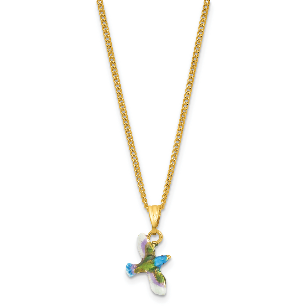Luxury Giftware by Jere Bejeweled Crystals Gold-tone Enameled GRACEFUL FLIGHT Blue/Purple/Green Hummingbird Trinket Box with Matching 18 Inch Necklace